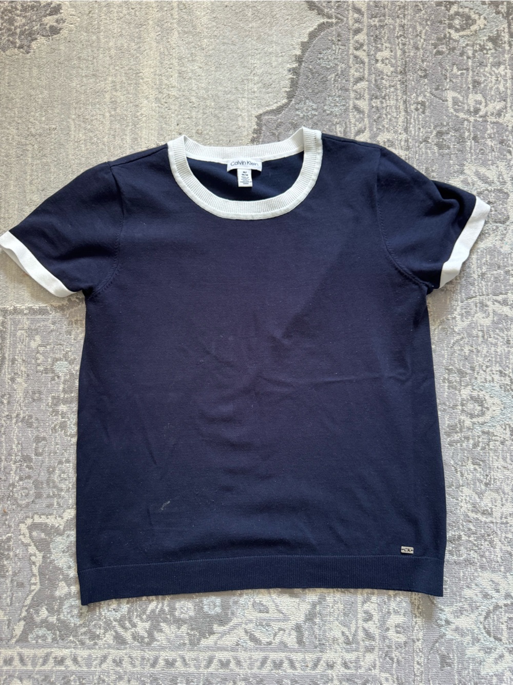 Calvin Klein Navy and White womens top